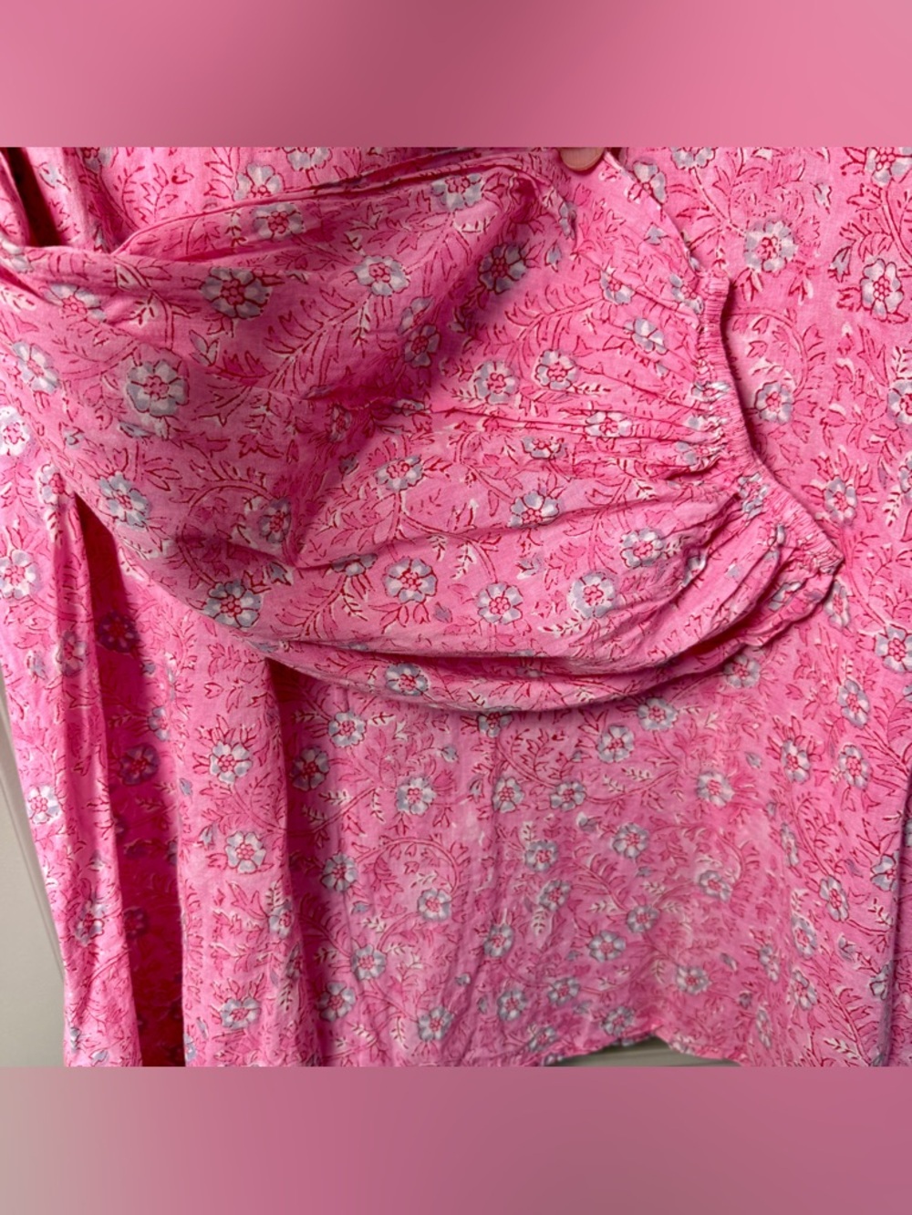 Emerson Fry India Collection Cotton Hand Block Print Blouse  | Pink Floral | M - Picture 7 of 7
